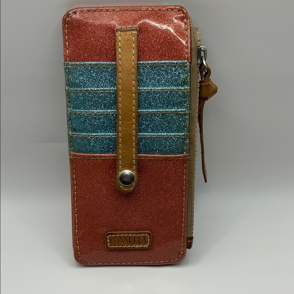Consuela Glitter Stripe Long Wallet in Coral and Teal